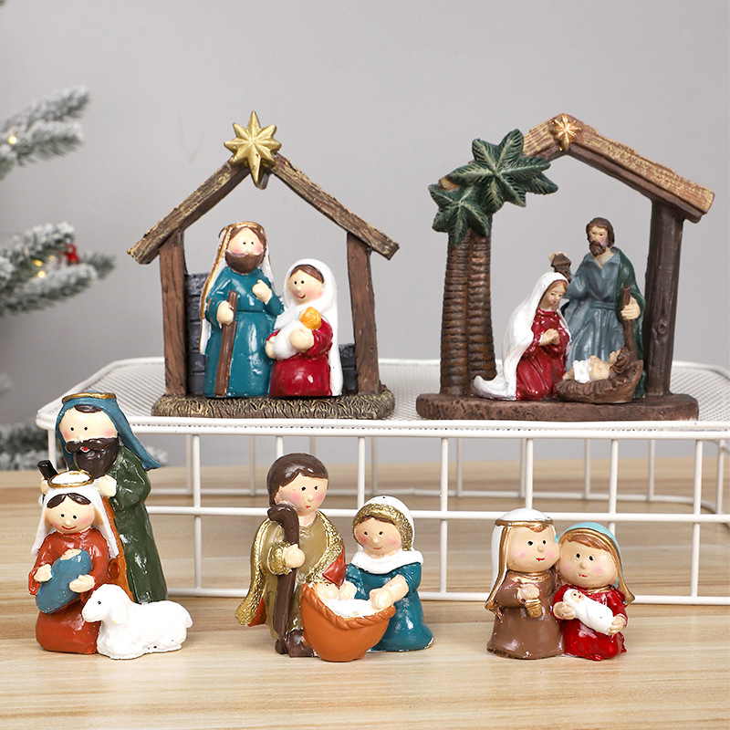 Wholesale Price OEM Manufacturer Customized Navidad Xmas Polyresin Poly Resin Decorative Religious Tabletop Sculpture Christmas Nativity Scene Figurine Factory