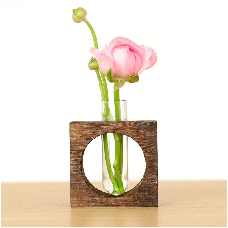 Tabletop Craft Wood Frame Vase Glass Plant Craft