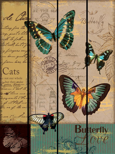 Vintage Butterfly Design Wood Wall Printing Art Sign Craft