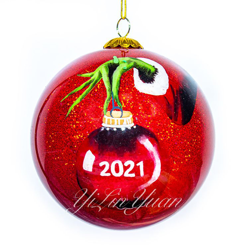 Charming Snowy House Tree Design Premium Glass Hand Painted Christmas Ball