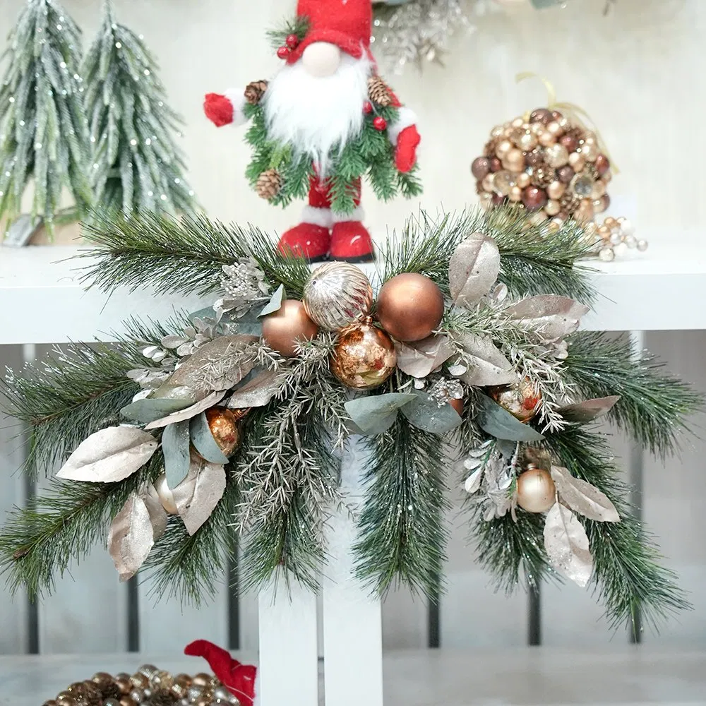 High Quality Christmas Swag Artificial Xmas Lintel Hanging Decorations Golden Christmas Ball Swag Garland for Wall Window Decor
