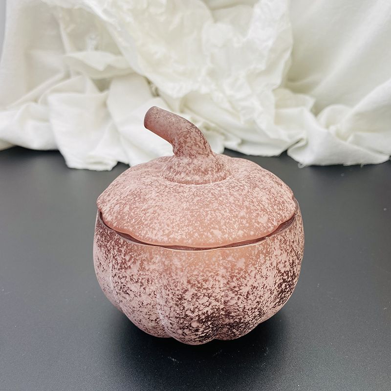 Elegant Speckled Pink Pumpkin-Shaped Glass Jar Seasonal for Home Decoration Fragrance Ambiance Scented Candle