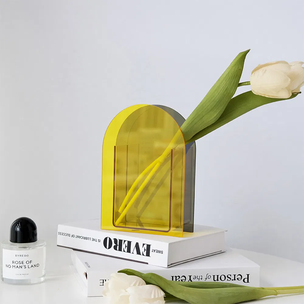 Acrylic Flower Box Vase Clear Blue Tabletop Decorative Art Vase