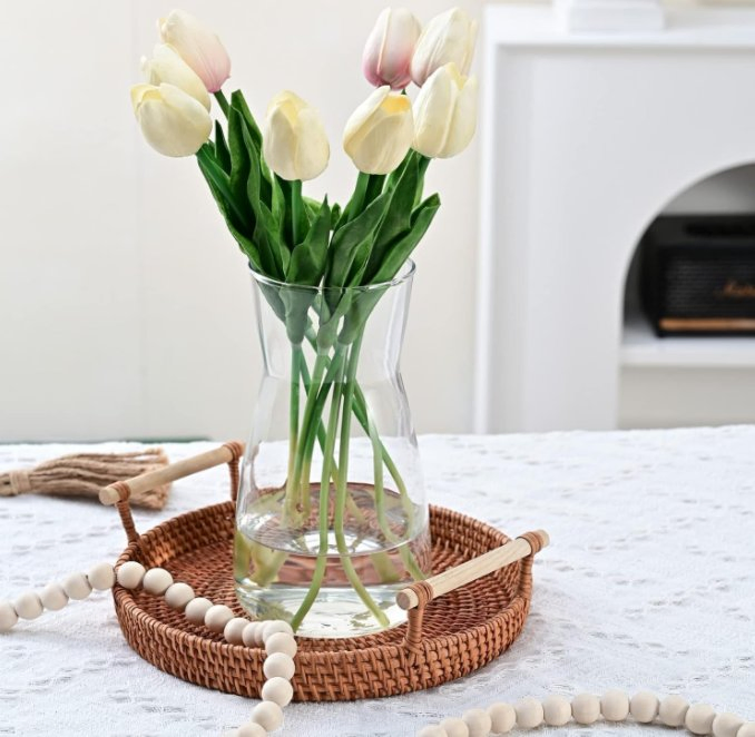 8 Inch Clear Glass Flower Vases for Centerpiece Table Home Indoor Desk Decor, Ins Modern Boho Style Vase for Wedding Housewarming Gift