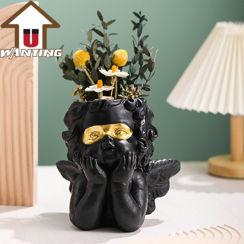 Custom Nordic Art Vase Angel Cheek Head Sculpture Study Decorative Resin Crafts