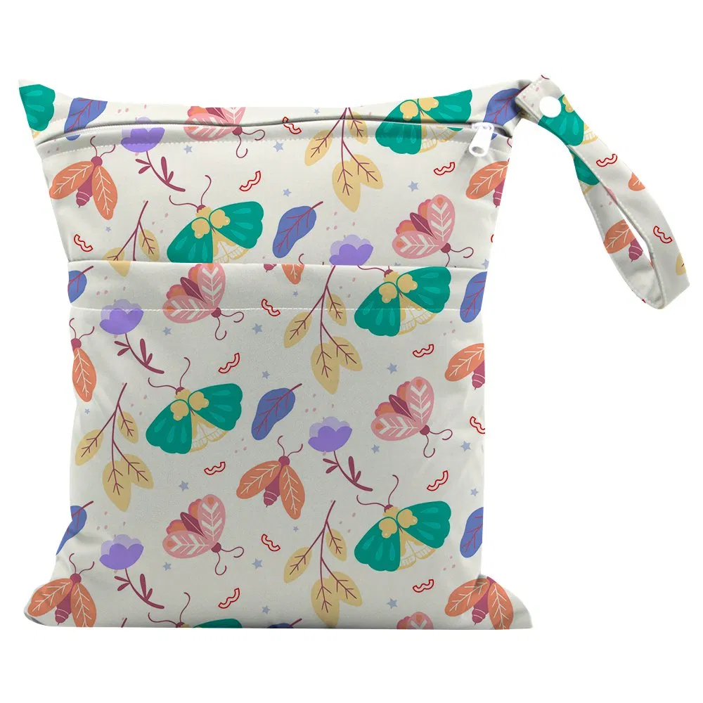 Waterproof Eco Friendly Baby Diaper Cartoon Print Wet Bag Zip Custom Recycled Wet and Dry Storage Bag