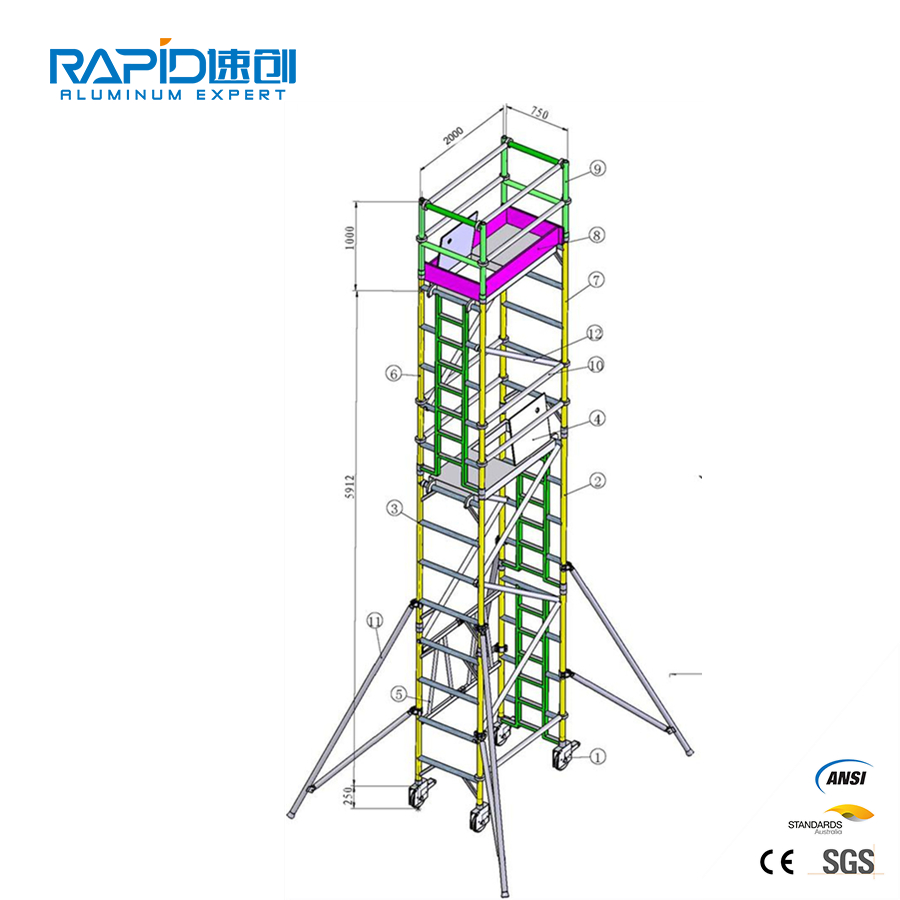 Aluminum Scaffold Steps Frame Mobile Ringlock Tubular Scaffolding System