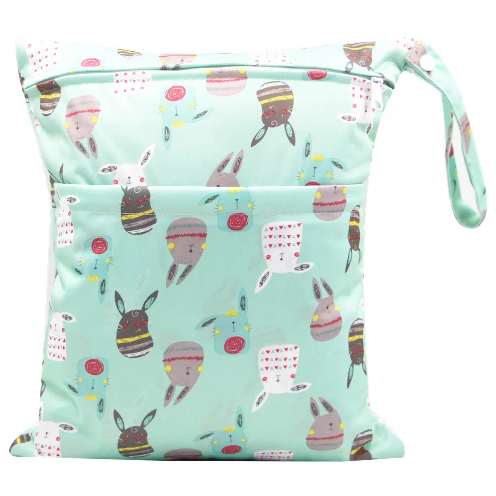 Waterproof Eco Friendly Baby Diaper Cartoon Print Wet Bag Zip Custom Recycled Wet and Dry Storage Bag