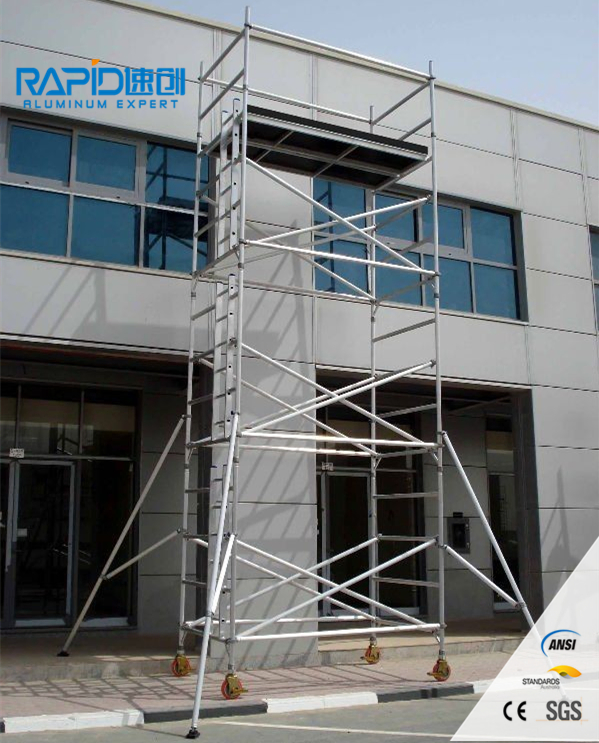 Aluminum Tubular Scaffold Frame Ringlock Steps Mobile Scaffolding System