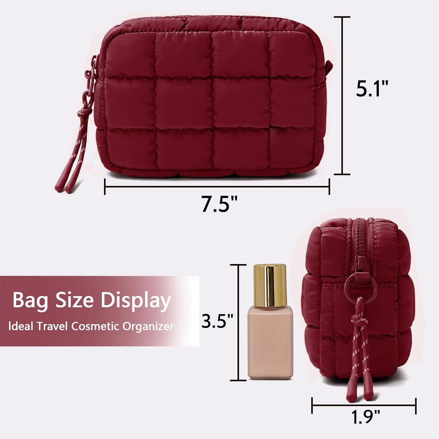 Wholesale Promotion Label Customized Travel Puffy Soft Lovely Quilted Waterproof Lightweight Cosmetic Toiletry Storage Daily Usage Large Capacity Makeup Bag