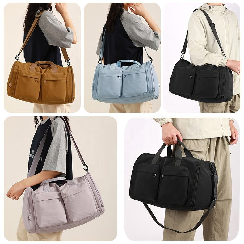 Large Capacity Fashion Waterproof Lightweight Durable Multi Functional Travel Sports Tote Removable Strap Separate Shoe Compartment Multiple Pockets Gym Bag