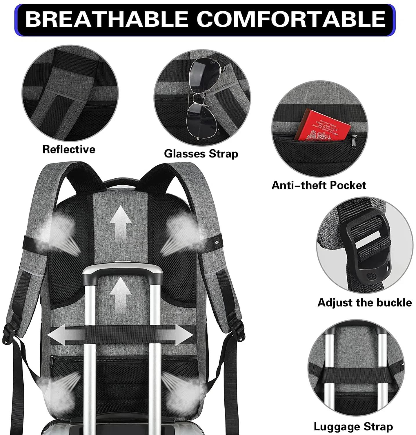 Business Anti Theft Laptops Backpack College School Computer Bag with USB Charging Port