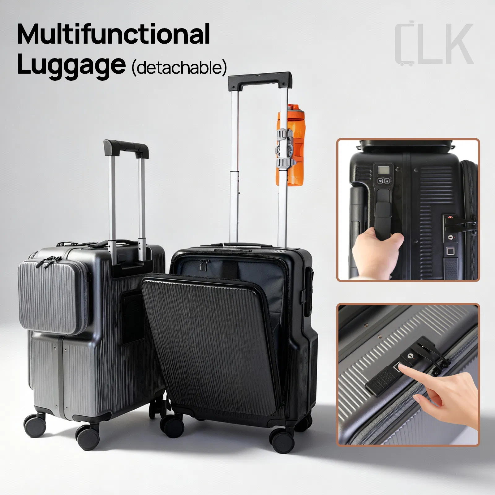 Linght-Duty Trolley Bag Featuring Fingerprint Lock Built-in Scale Magnetic Detachable Accessory Bag Removable Wheel System