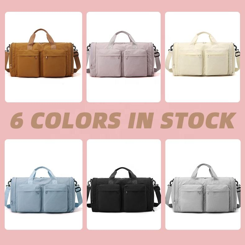 Large Capacity Fashion Waterproof Lightweight Durable Multi Functional Travel Sports Tote Removable Strap Separate Shoe Compartment Multiple Pockets Gym Bag