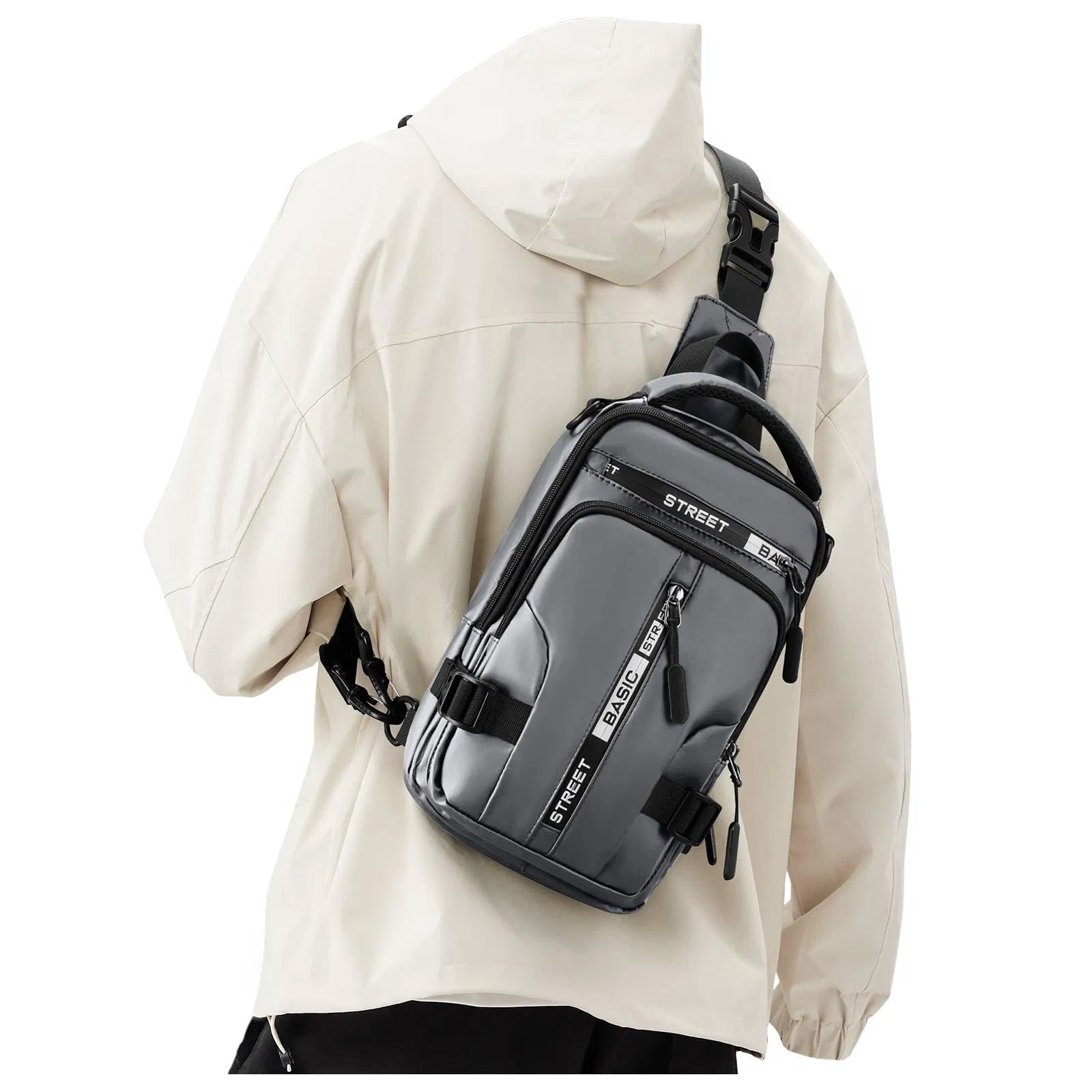 Small Black Sling Crossbody Backpack Shoulder Bag for Men Women, Lightweight One Strap Sling Bag Backpack for Hiking Walking Biking Travel Cycling USB Charger