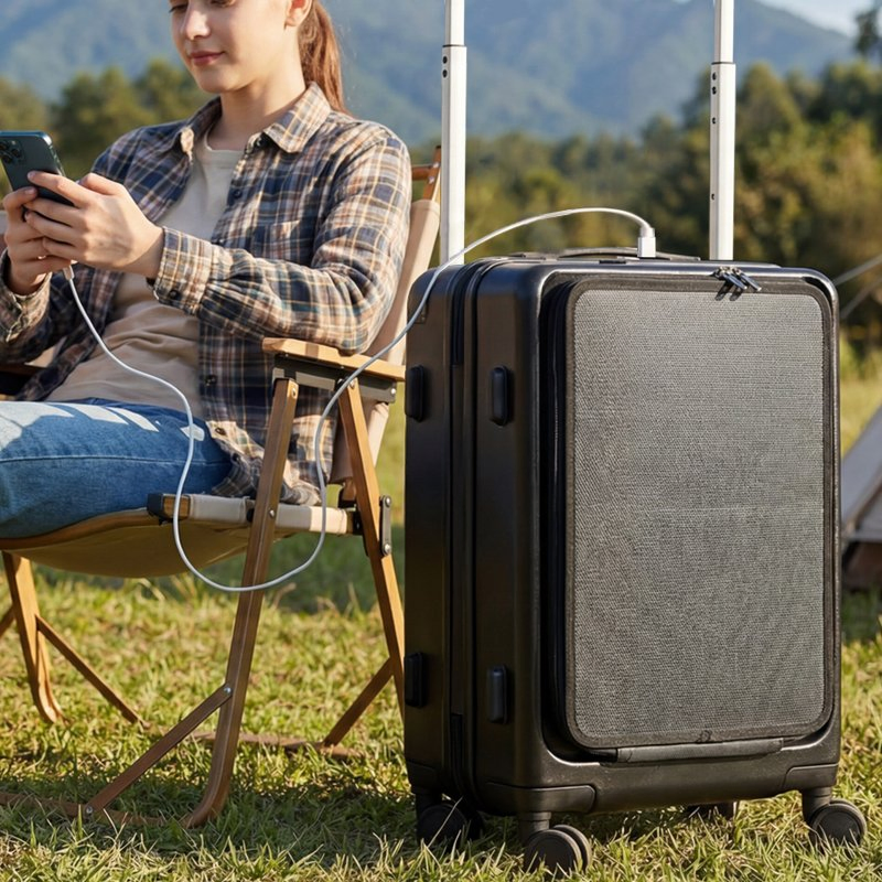 High-Efficiency Solar Charging System on Both Sides Dual Access Design PC Shell Wide Handle Quiet Detachable Rollers Lightweight Suitcase