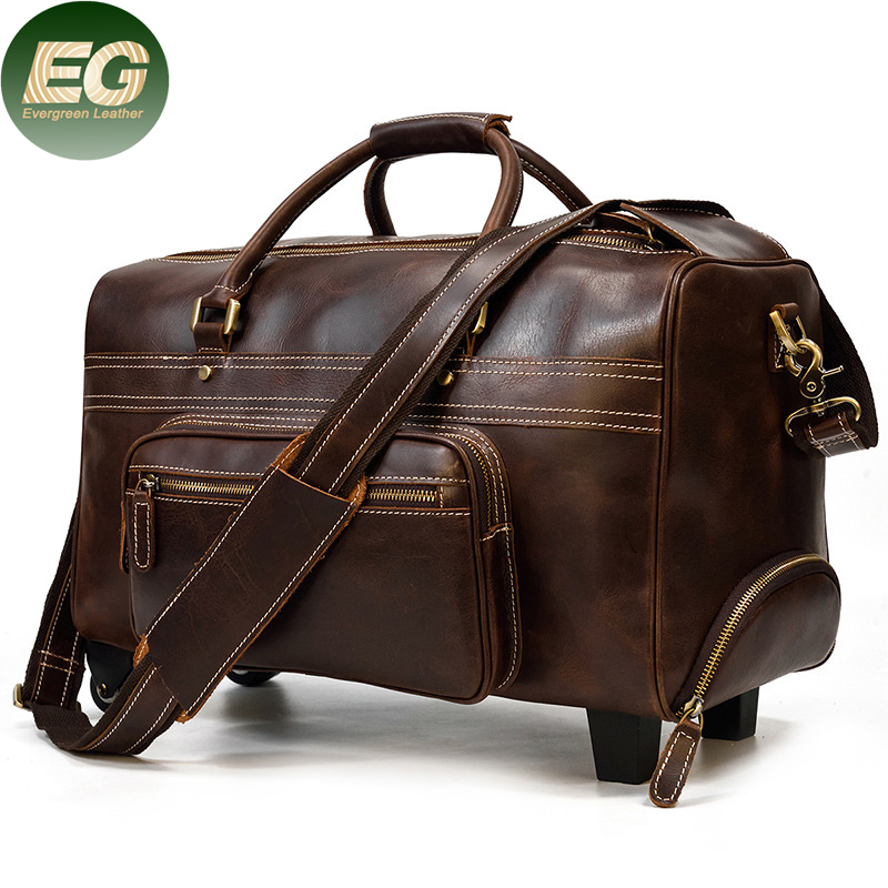 Ga128 Wholesale Vintage Men High Capacity Luggage Tolley Bags Crazy Horse Storage Cow Leather Suitcase Travel Bags Custom Business