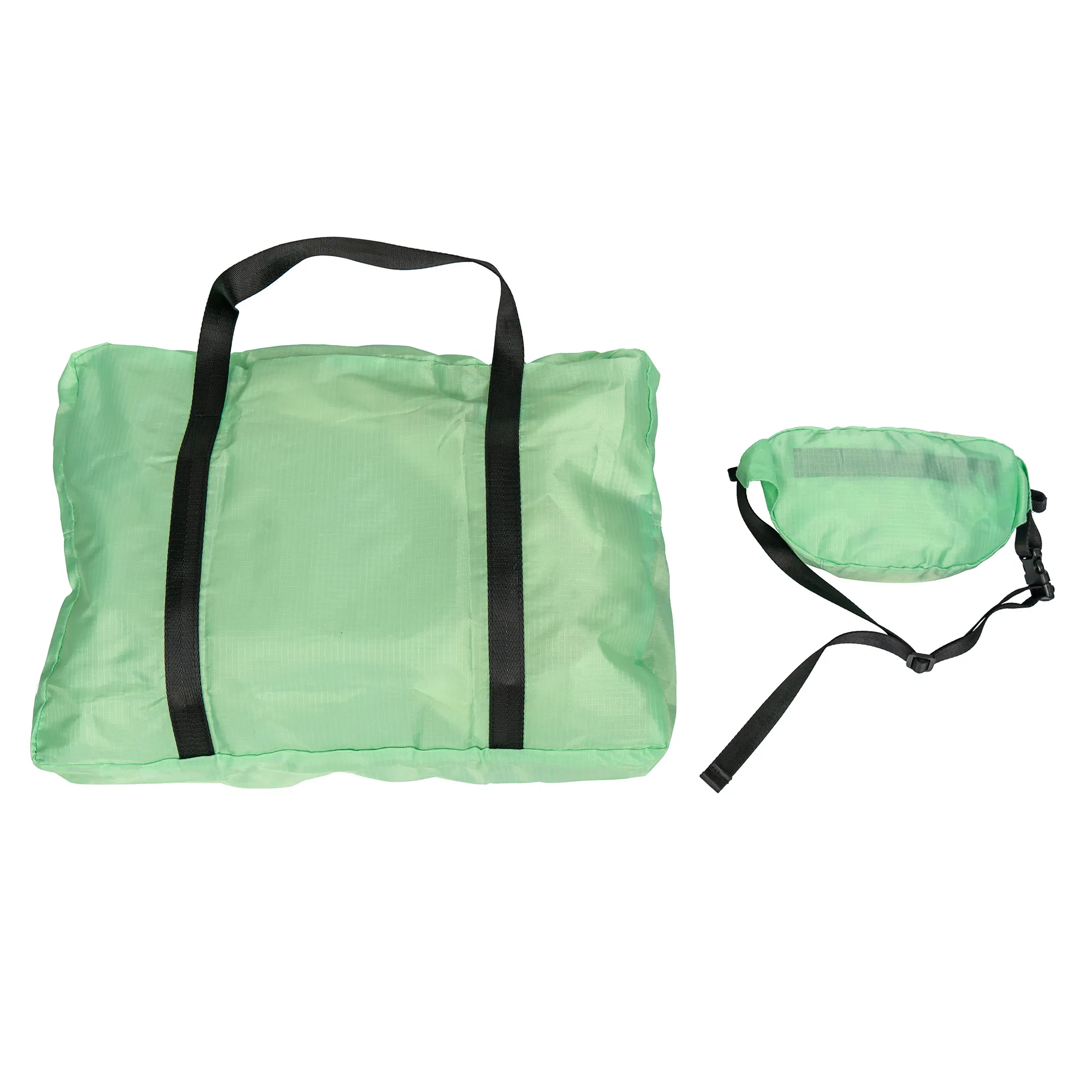 Foldable Lightweight Nylon Tote Bag Set - 2-in-1 Travel Duffle + Waist Pouch (Water-Resistant)