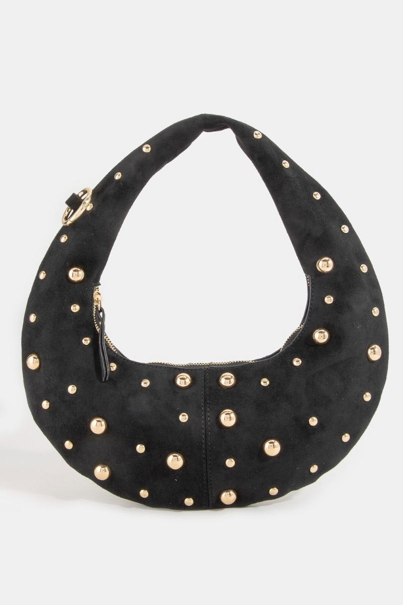 Stylish Suede Hand Bag Featuring Dome and Studded Design