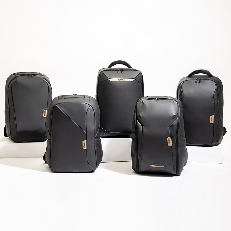 Black Leather Backpack Large Capacity Business Travel Bag Simple Laptop Backpack Durable Fabric Classic All-Match Series