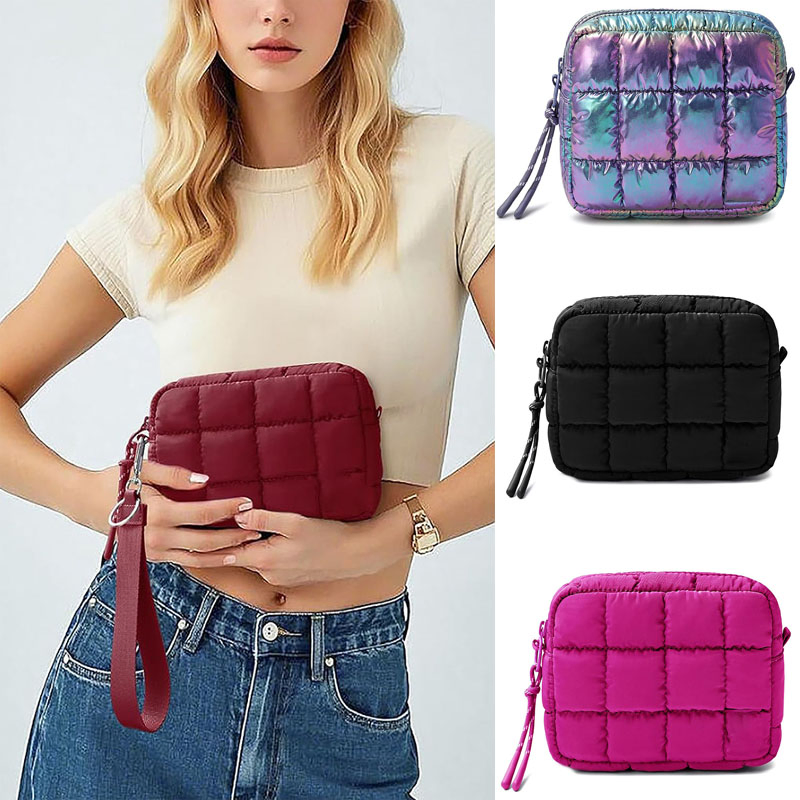 Wholesale Promotion Label Customized Travel Puffy Soft Lovely Quilted Waterproof Lightweight Cosmetic Toiletry Storage Daily Usage Large Capacity Makeup Bag