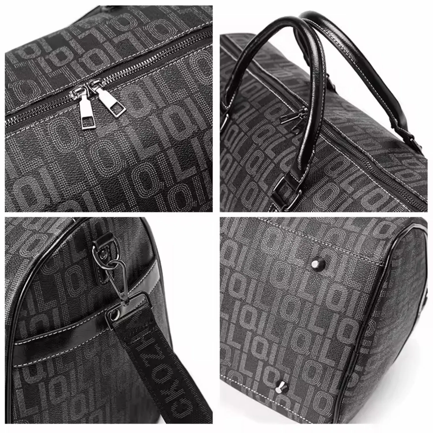 Wholesale Custom Logo New Arrival Designer Black Luxury PU Leather Large Capacity Durable Lightweight Weekender Travel Duffle Bag