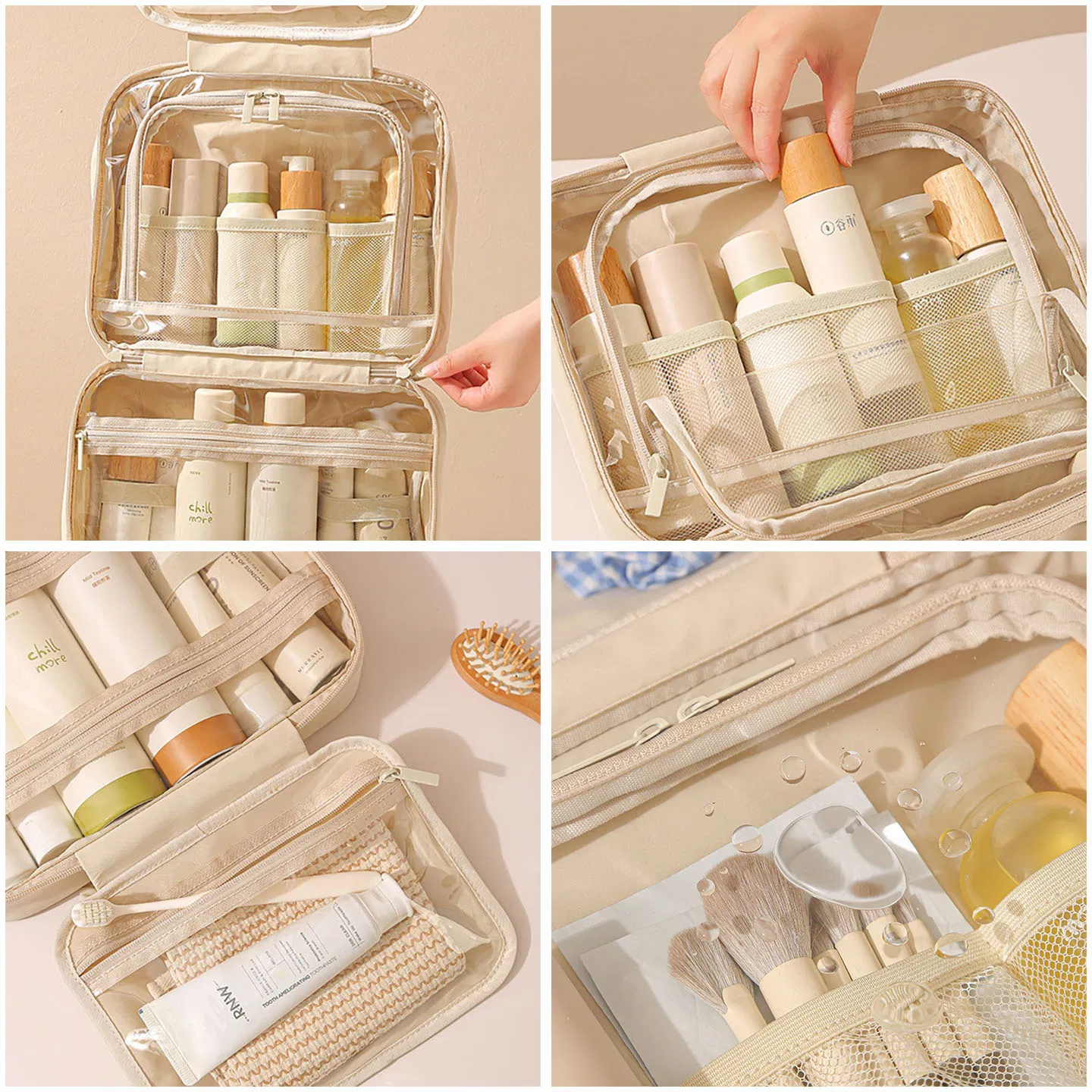 Custom Cosmetic Promotion Multifunctional Fashion Large Capacity Lady Waterproof Oxford Cloth Hook Beauty Convenient Washing Shop Travel Portable Makeup Bag