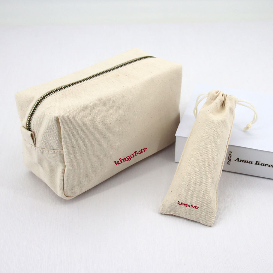 Eco Friendly Organic Cotton Canvas Natural Recycled RPET Linen Makeup Cosmetic Bag