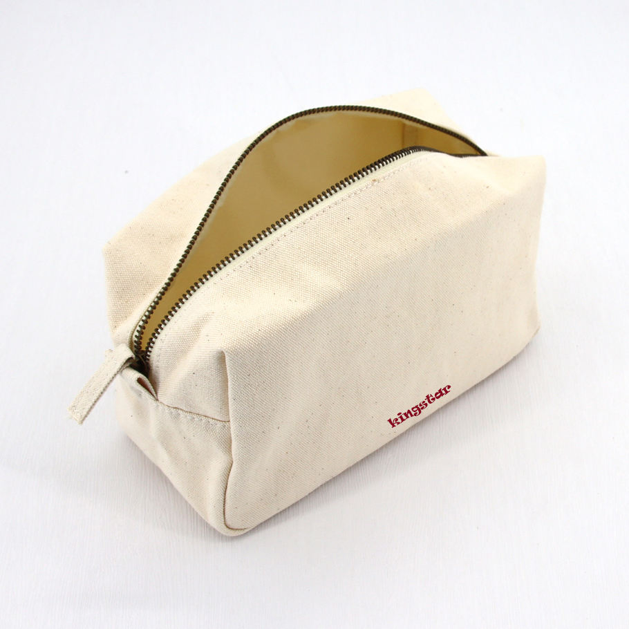 Eco Friendly Organic Cotton Canvas Natural Recycled RPET Linen Makeup Cosmetic Bag