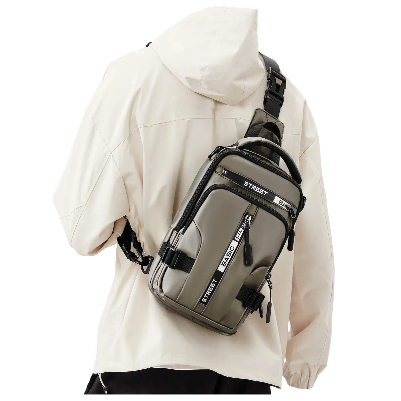 Small Black Sling Crossbody Backpack Shoulder Bag for Men Women, Lightweight One Strap Sling Bag Backpack for Hiking Walking Biking Travel Cycling USB Charger