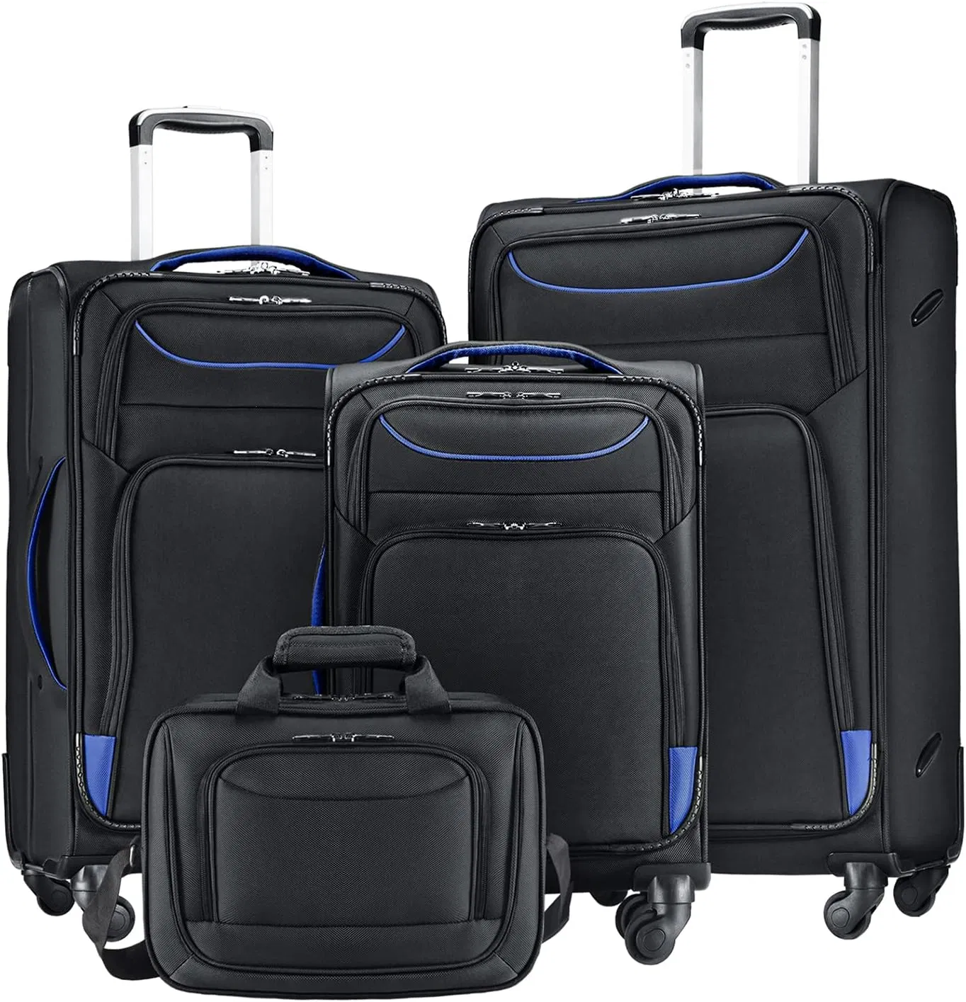 Spinner Softshell Lightweight (blue+sliver) 4 Piece Set Suitcase Travel Bag