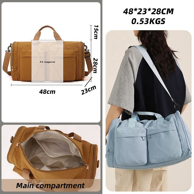 Large Capacity Fashion Waterproof Lightweight Durable Multi Functional Travel Sports Tote Removable Strap Separate Shoe Compartment Multiple Pockets Gym Bag