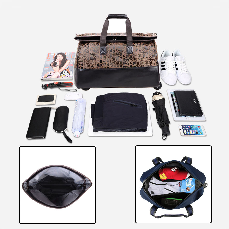 Outdoor Stylish Black Rolling Duffle Bag for Travel and Sports