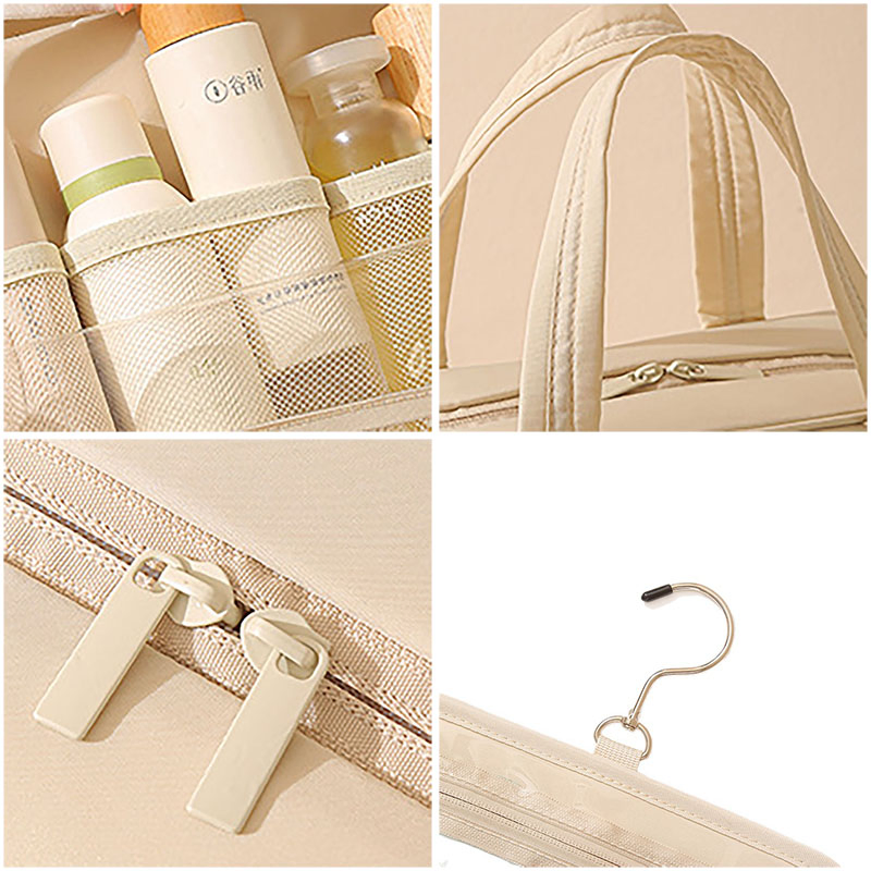 Custom Cosmetic Promotion Multifunctional Fashion Large Capacity Lady Waterproof Oxford Cloth Hook Beauty Convenient Washing Shop Travel Portable Makeup Bag