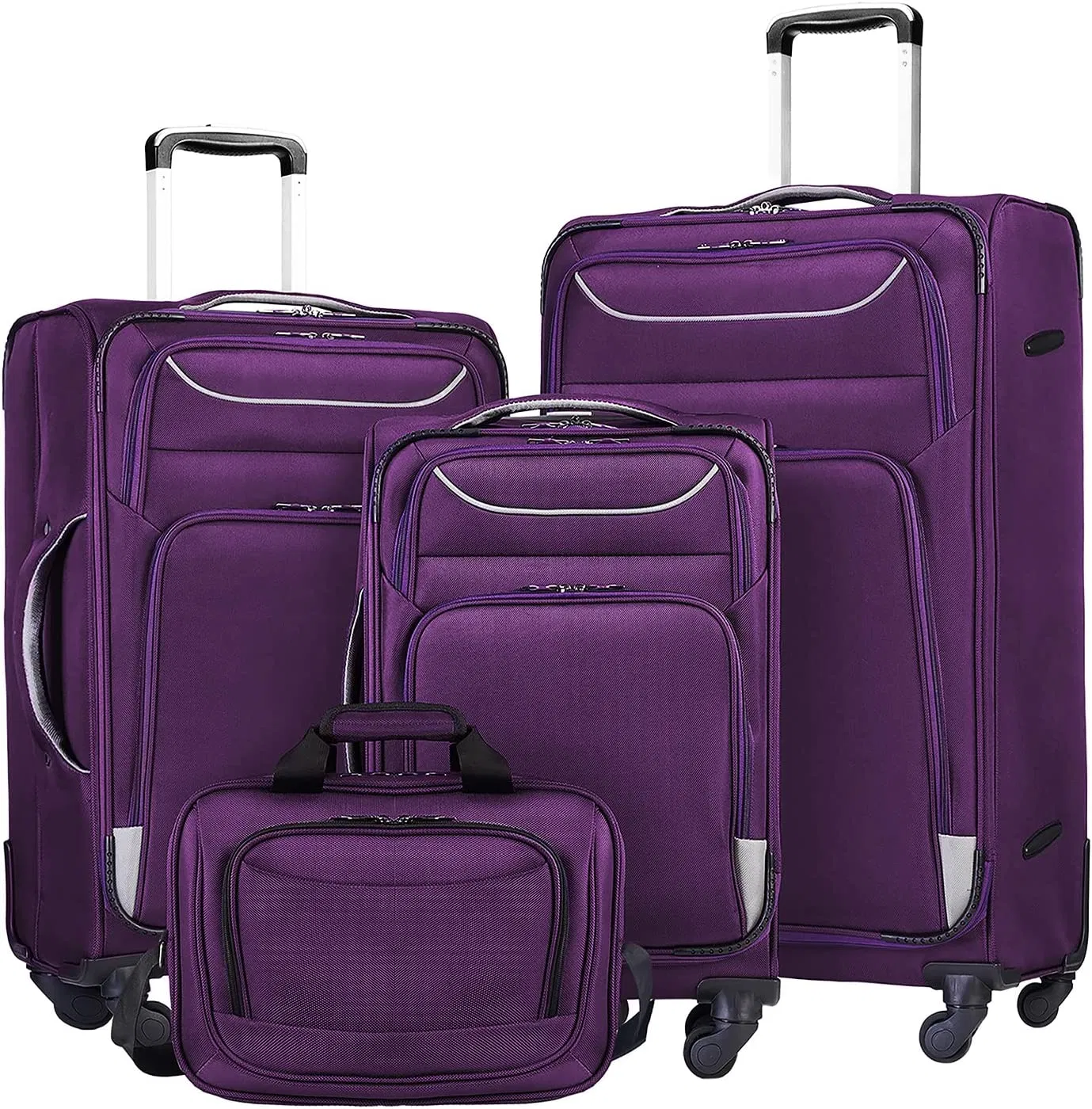 Spinner Softshell Lightweight (blue+sliver) 4 Piece Set Suitcase Travel Bag