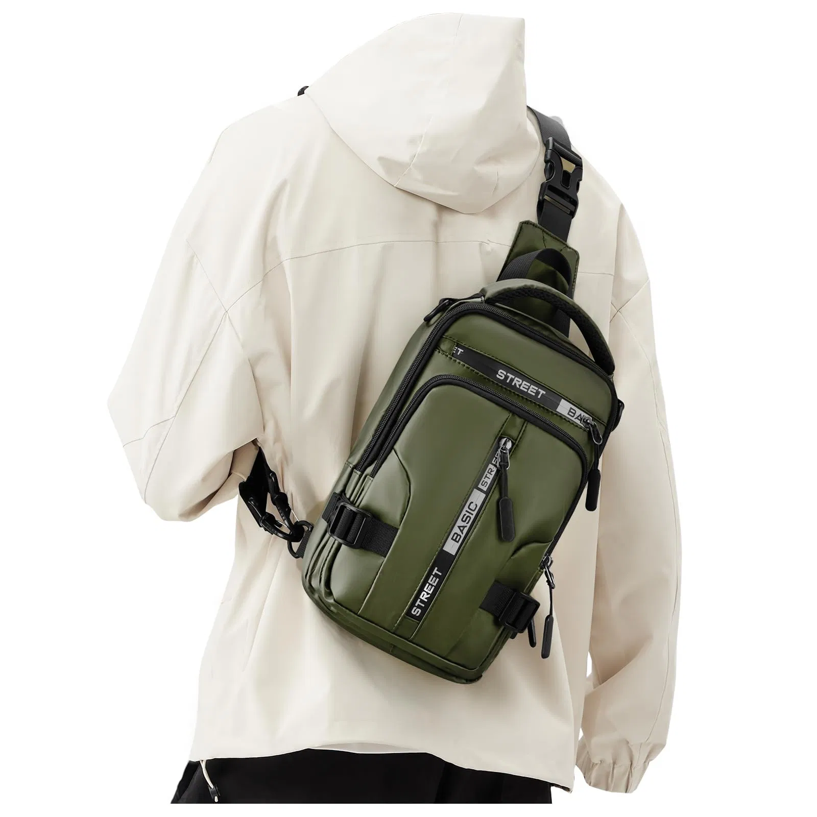 Small Black Sling Crossbody Backpack Shoulder Bag for Men Women, Lightweight One Strap Sling Bag Backpack for Hiking Walking Biking Travel Cycling USB Charger