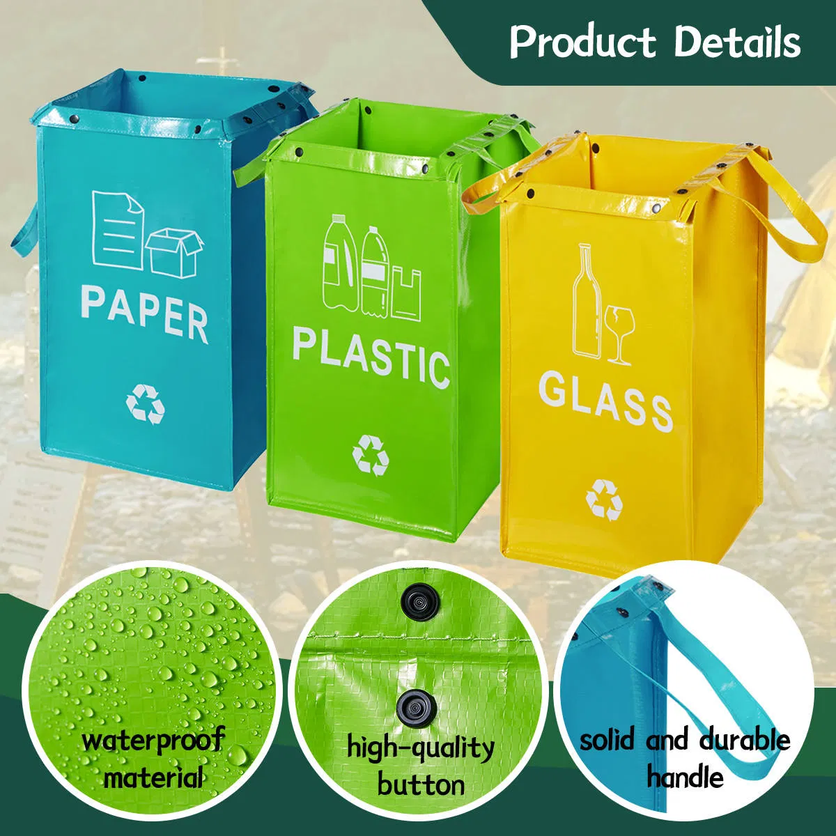 Custom Full Color Printing PP Woven Dustbin Reusable Waste Storage Bag Recycled Eco Friendly Carry Garbage Bag with Logo Printed