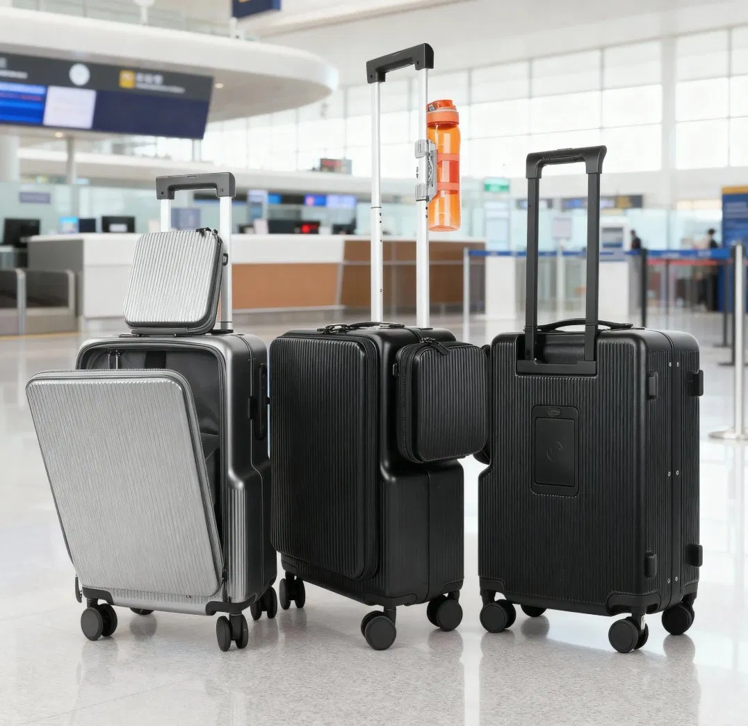 20-Inch Cabin Approved Smart Fingerprint Lock Integrated Electronic Weight Scale Handle Magnetic Detachable Side Pack Removable Wheels Compact Carry on