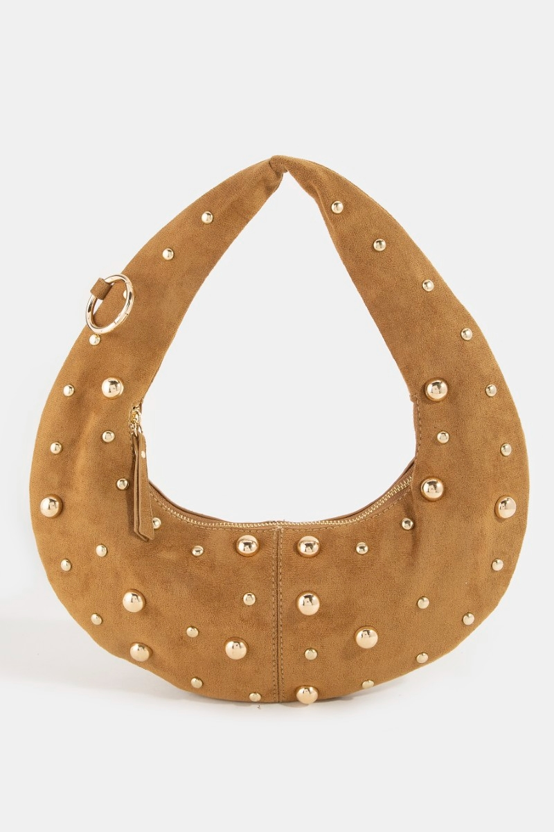 Stylish Suede Hand Bag Featuring Dome and Studded Design