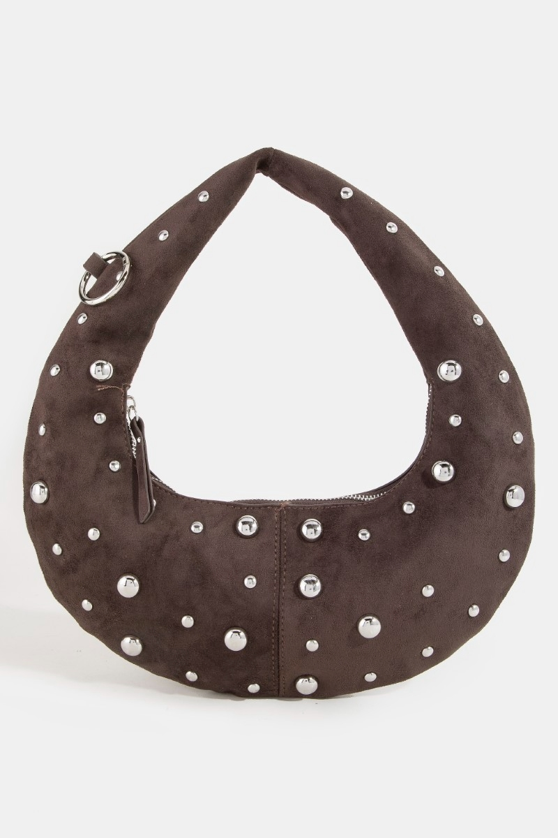 Stylish Suede Hand Bag Featuring Dome and Studded Design