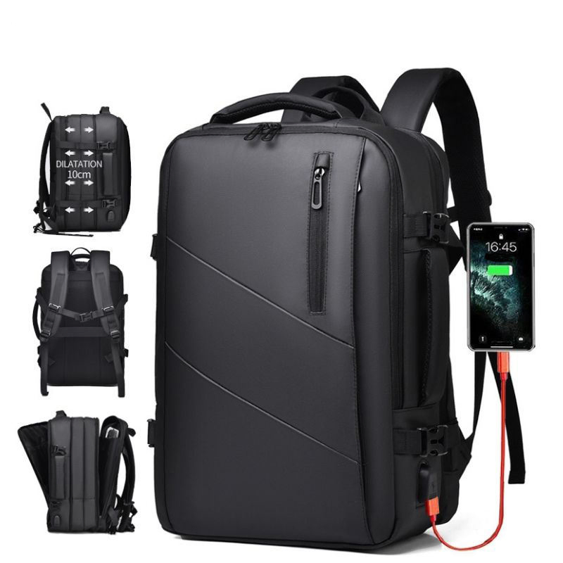 New England Style Lightweight Oxford Backpack, Casual Travel Commuter Laptop Bag with USB