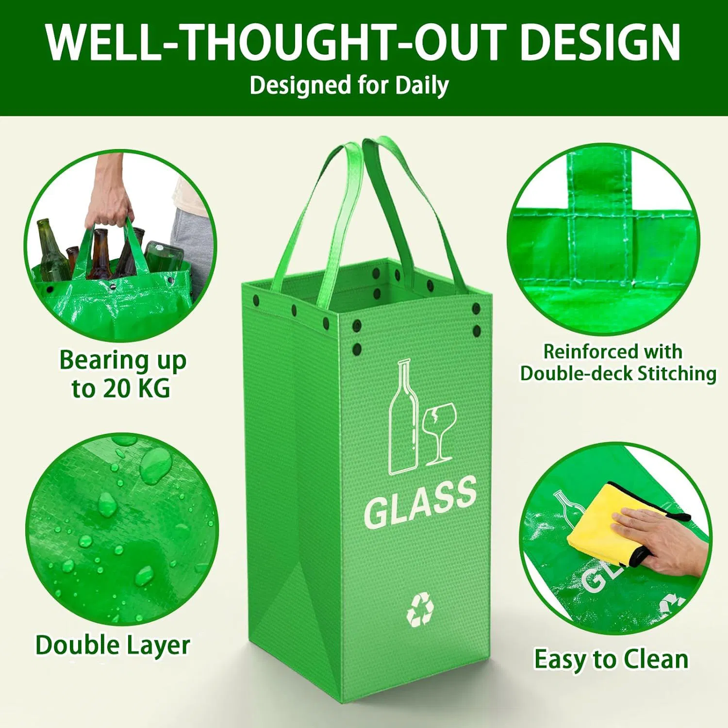 Custom Full Color Printing PP Woven Dustbin Reusable Waste Storage Bag Recycled Eco Friendly Carry Garbage Bag with Logo Printed