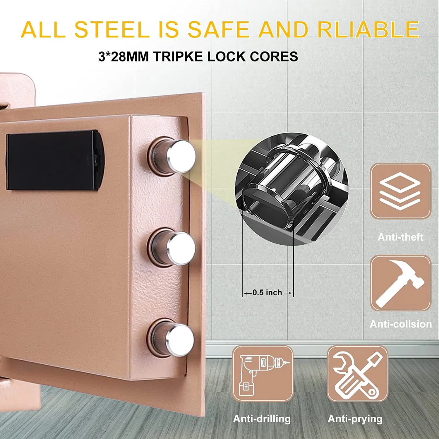 Wall or Floor Mounting Safe Box with Touch Screen Keypad for Home Office Hotel