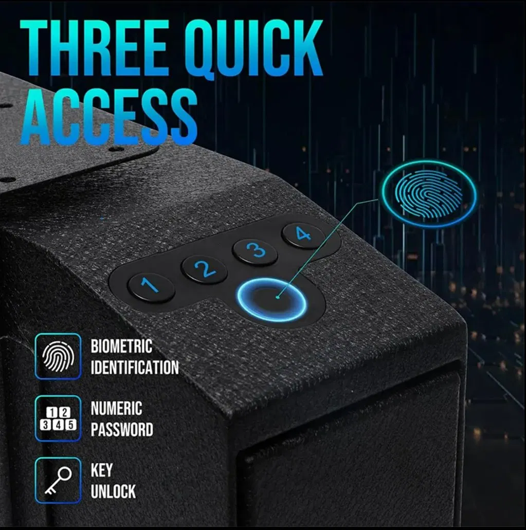 Biometric Slider Handgun Gun Safe for Nightstand, Desk, Bed Side, Truck Auto Sliding Door with Fingerprint, Pin Code, Key Access