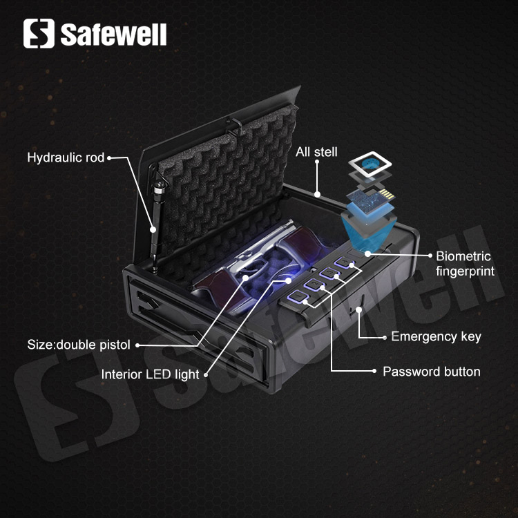 Safewell Heavy Steel Construction Portable Small Metal Quick Access Portable Biometric Gun Safe for Gun