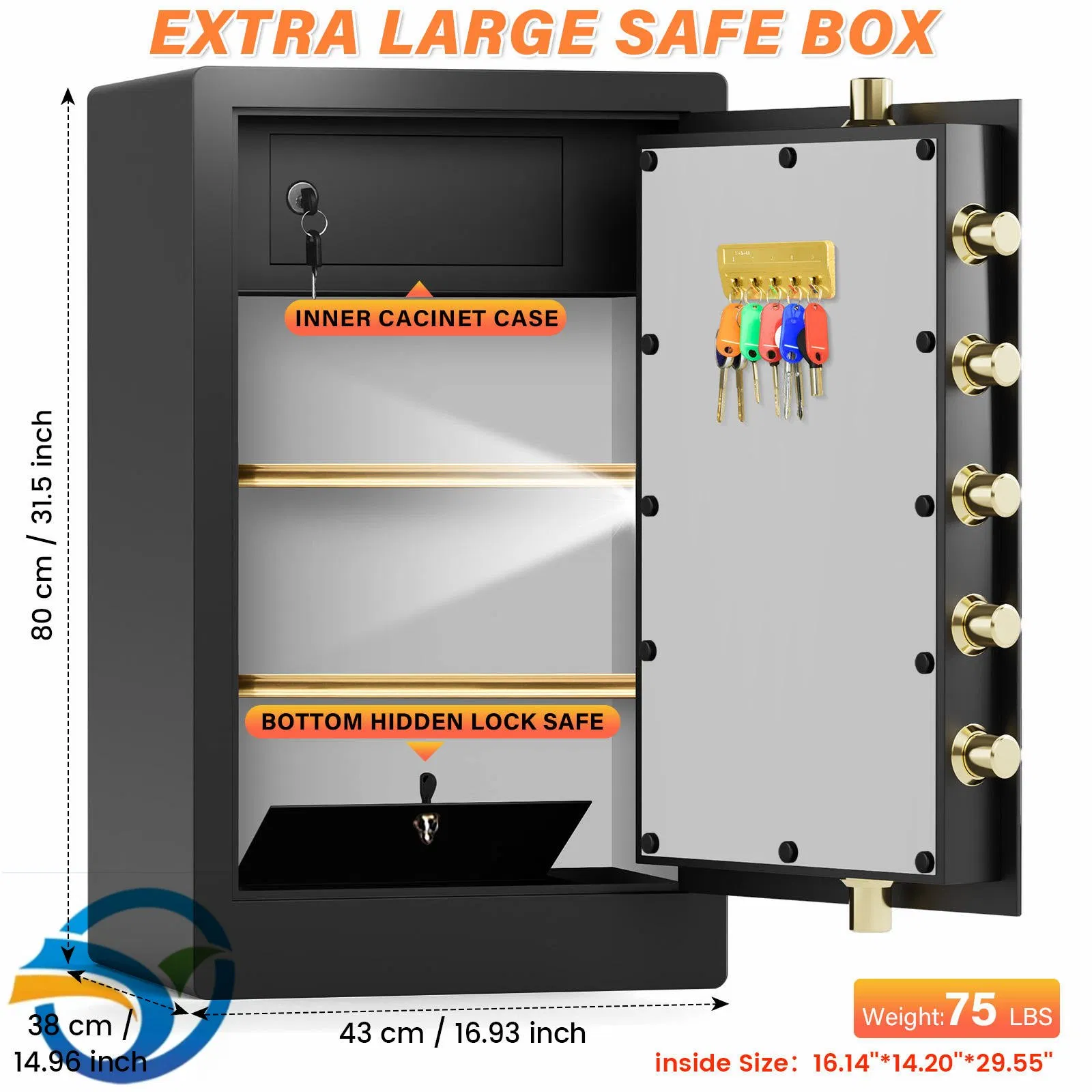 Top Tier Protection Luxury Home Safe with Electronic Fingerprint and Key Lock