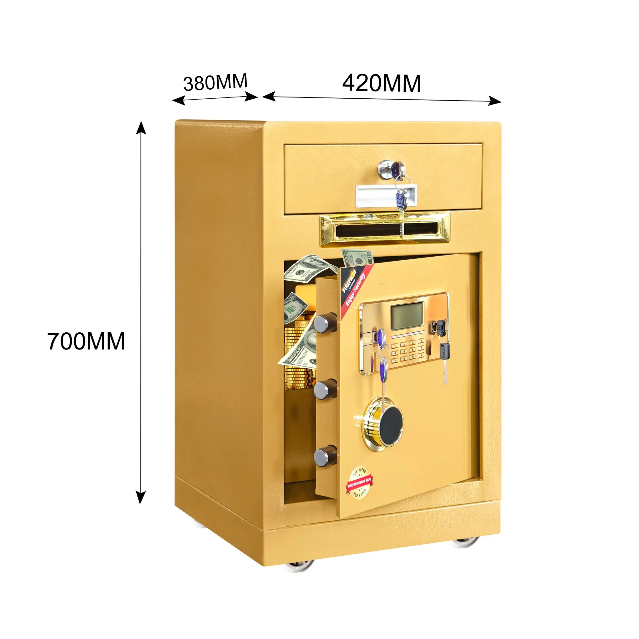 Small Business Fireproof Money Safe with Organizer Drawer UL Approval Digital Lock Coin Slot Safe Fireproof Data Safe