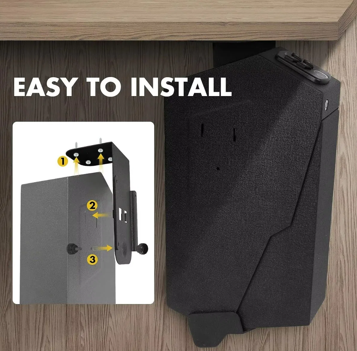 Hand Gun Safe with Biometric Fingerprint for Nightstand Desk Bed Auto Sliding Door Hand Gun Safe with Fingerprint Pin Code Key