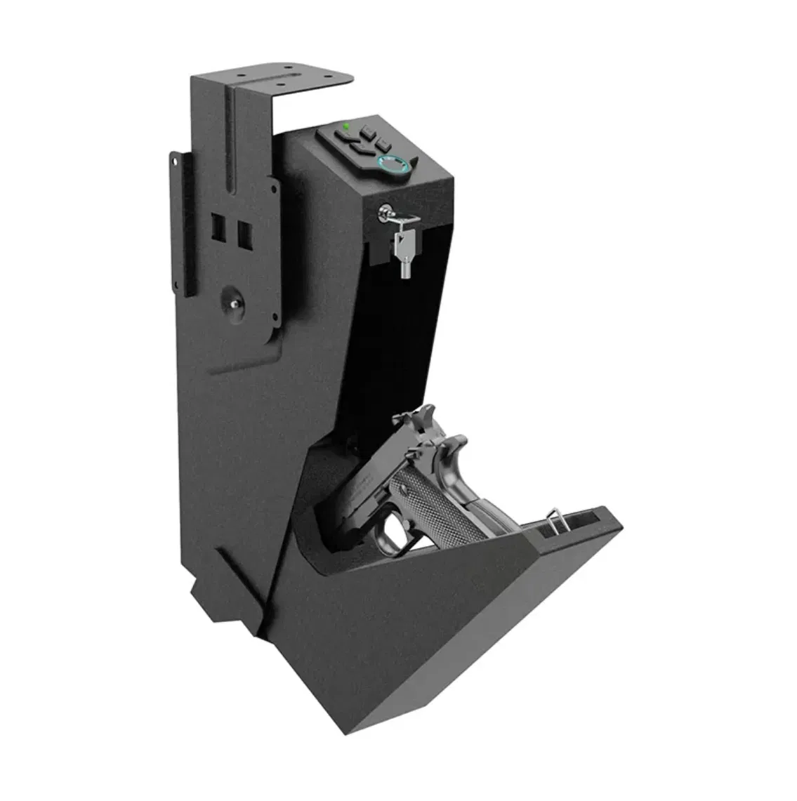 Hand Gun Safe with Biometric Fingerprint for Nightstand Desk Bed Auto Sliding Door Hand Gun Safe with Fingerprint Pin Code Key