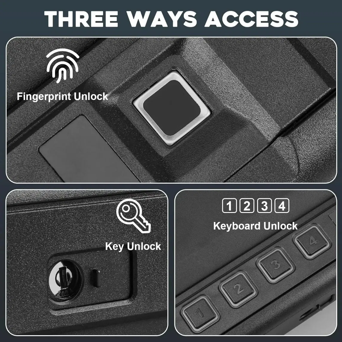 Biometric Gun Safe, Handgun Safe for Handguns, 3-Quick Access with Fingerprint/Key/Passcode, Gun Lock Box for Nightstand, Car, Home